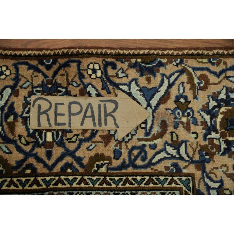 Hand Knotted Oriental 100% Wool Carpet Traditional Floral Beige & Ivories Kashan Area Rug - 9' 3'' X 6' 2''