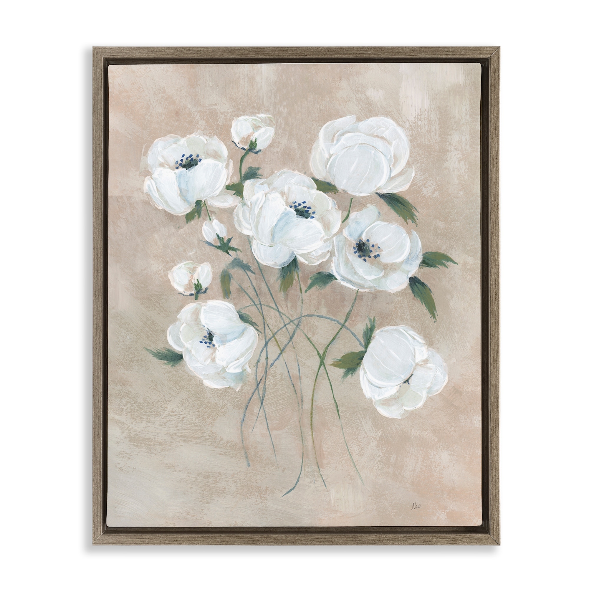 Stupell Flowers on Neutral Beige Framed Floater Canvas Wall Art Design By Nan