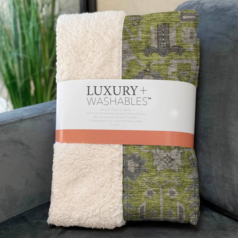 Premium Machine Washable Boho Global Sherpa Throw Blanket