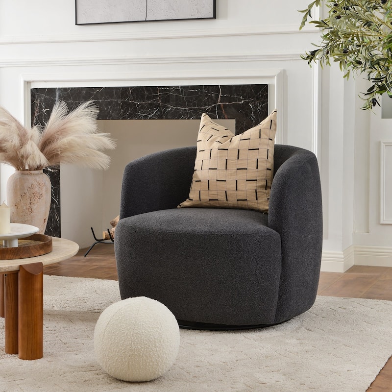 KINWELL 34" Sherpa Swivel Accent Chair Boucle Upholstered Armchair