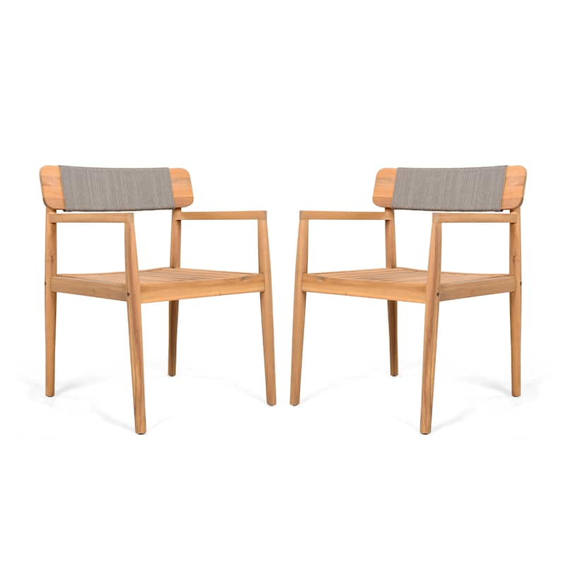 4-Piece Acacia Wood Patio Set Outdoor Dining Table Chairs with Armrests All-Weather