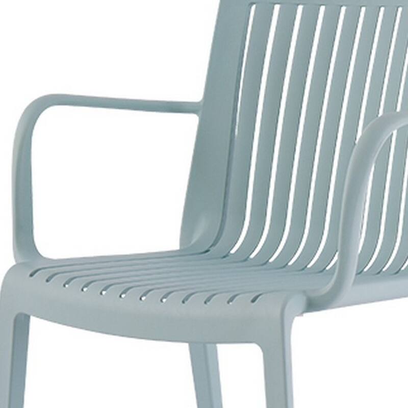 HomeRoots Set of Two Baby Blue Heavy Duty Plastic Outdoor Stacking Arm Chairs