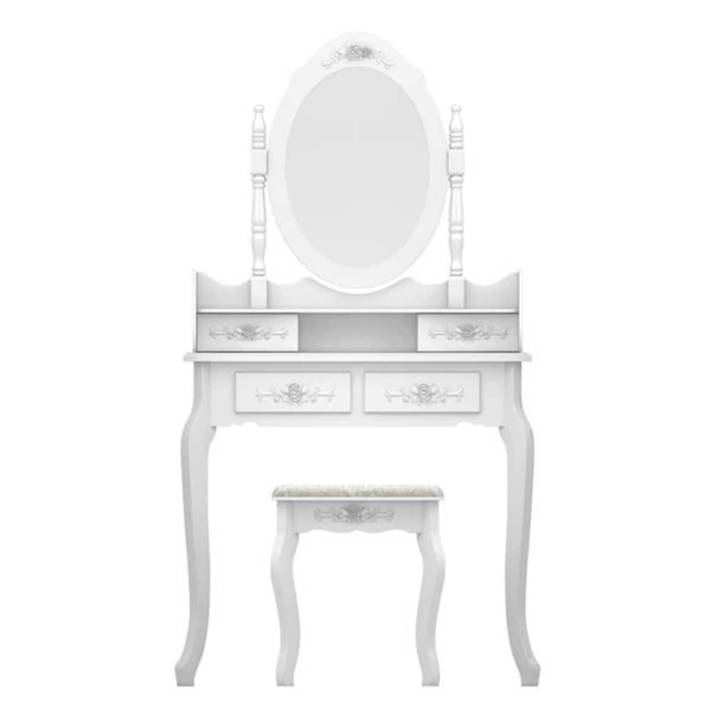 Modern Concise 4-Drawer 360-Degree Rotation Removable Mirror Dresser, White - 29.52 x 15.75 x 56.1