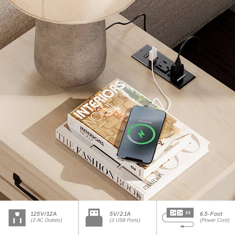 Farmhouse Nightstand Bedside Table, Wood 2-Drawer Side Table