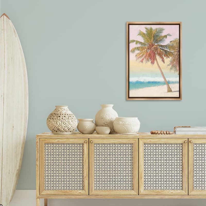 Stupell Pastel Gradient Beach Scene Framed Floater Canvas Wall Art Design By Amber Sterling