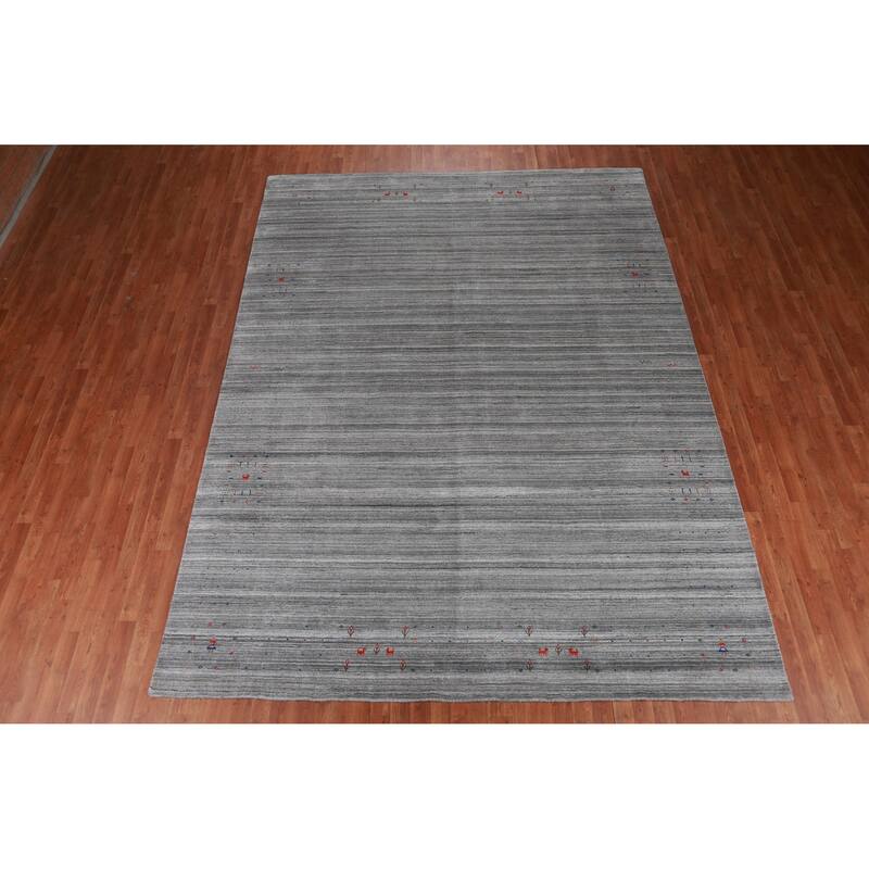 Silver Gray Gabbeh Indian Area Rug Handmade Wool Carpet - 8'10" x 11'10"