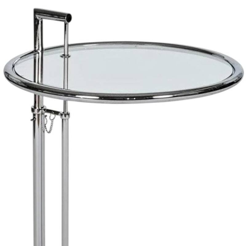 HomeRoots 25" Silver And Clear Metal And Glass Height Adjustable Round End Table - 20.00 in. x 25.00 in. x 20.00 in.