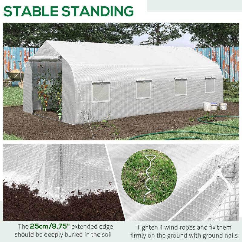 Outsunny 20' x 10' x 7' Walk-In Greenhouse, Outdoor Gardening Canopy Hot House with 8 Roll-up Windows