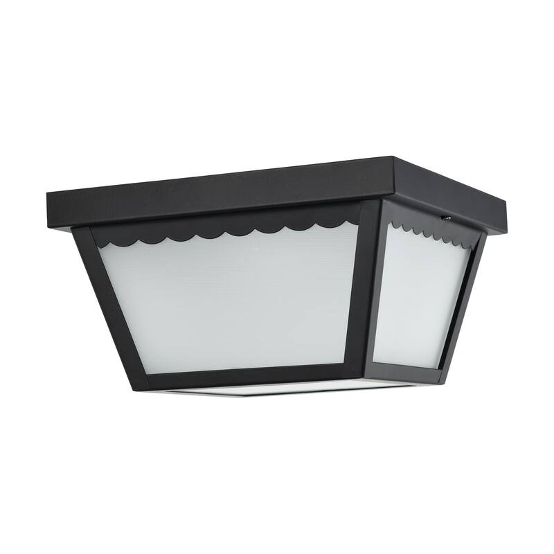 12 Watt 9 inch LED Carport Flush Mount Fixture 3000K Dimmable Black Finish with Frosted Glass