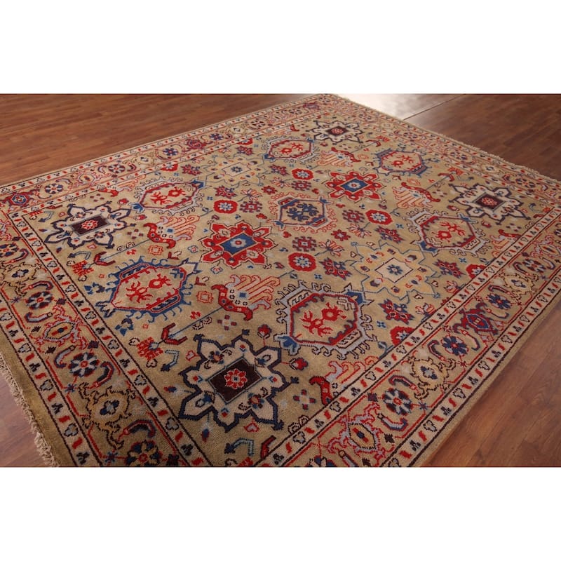 All-Over Brown Oushak Oriental Area Rug Hand-Knotted Wool Carpet - 7'11"x 9'10"