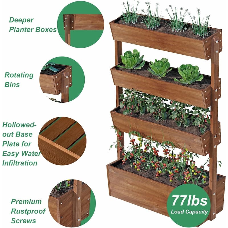 4 Tier Raised Garden Bed , Outdoor Wood Elevated Planter Box, w/Liner - 33.7''x17.7''x55.1''