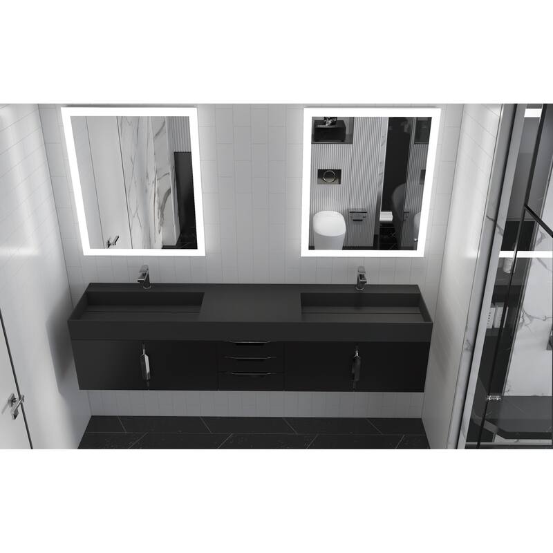 Amazon 84" Wall Mounted Double Bathroom Vanity Set w/ Black Top