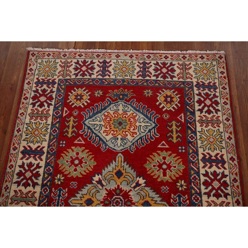 Kazak Oriental Accent Rug Handmade Traditional Red Wool Carpet - 3'3" x 4'7"