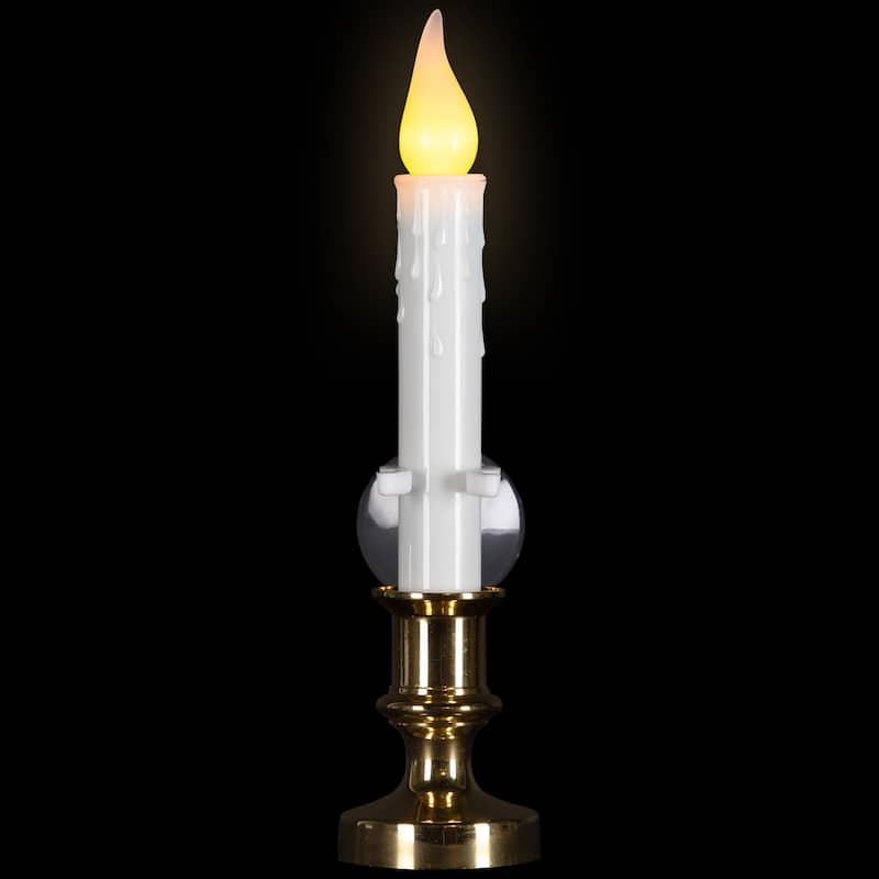 8.5" Pre-Lit White Gold LED Flickering Window Christmas Candle Lamp