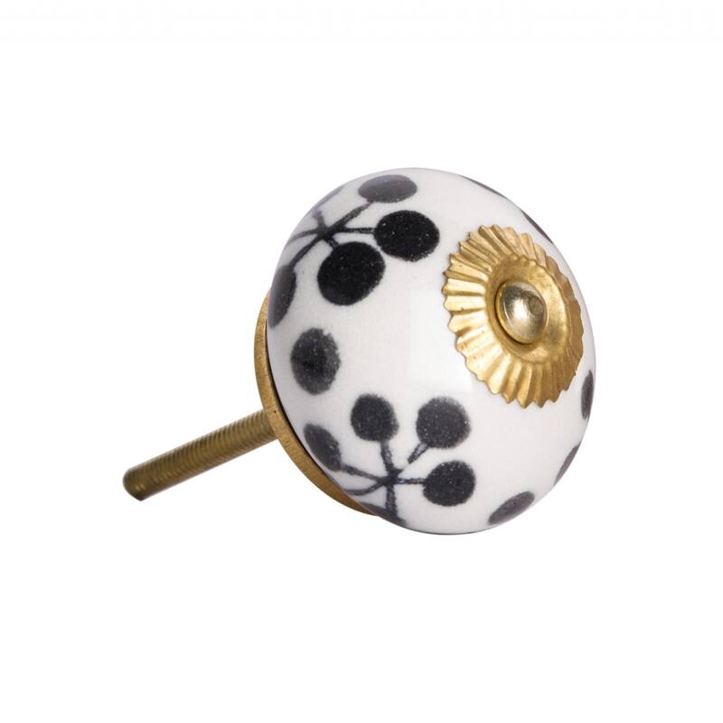 Set of 12 Ceramic Round Cabinet Knobs with Gold Finish and Floral Design Includes Screws and Back Plates - 1.5” x 1.5” x 1.5”