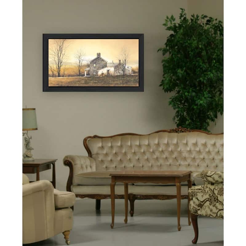 TrendyDecor4U Farmhouse "Rising Early" Framed Print Wall Art by John Rossini - Brown, Gold, Tans, White, Black , Yellow