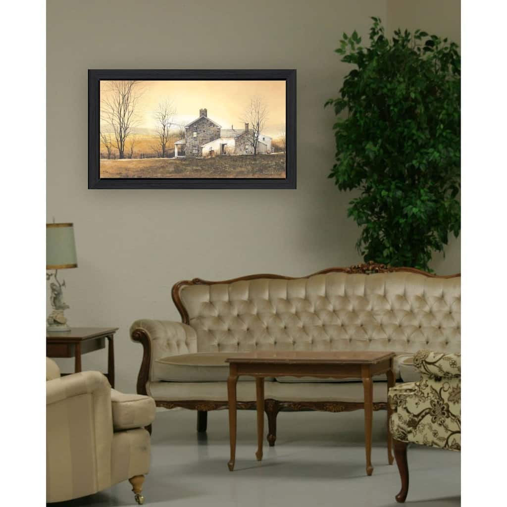 TrendyDecor4U Farmhouse "Rising Early" Framed Print Wall Art by John Rossini - Brown, Gold, Tans, White, Black , Yellow