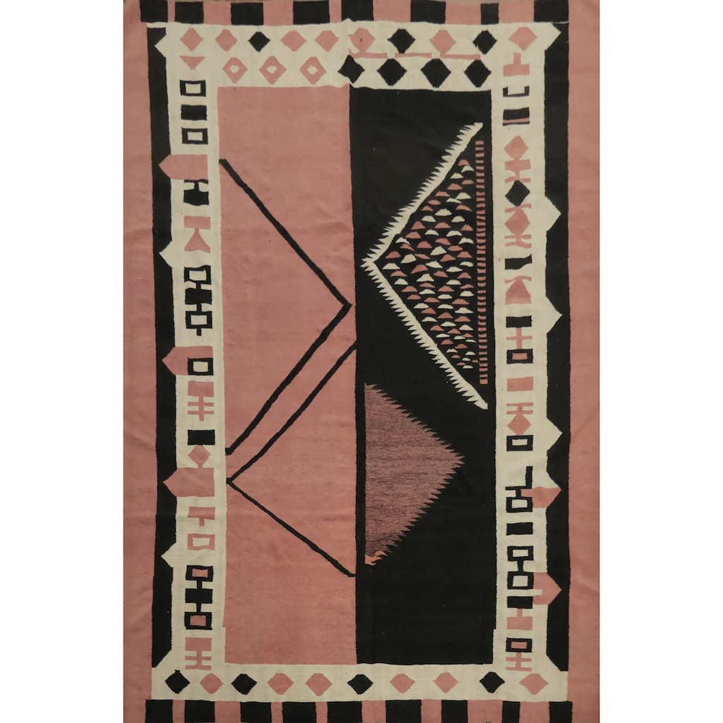 Hand Woven Oriental 100% Wool Carpet Southwestern Tribal Pink Kilim Area Rug - 11' 11'' X 8' 6''
