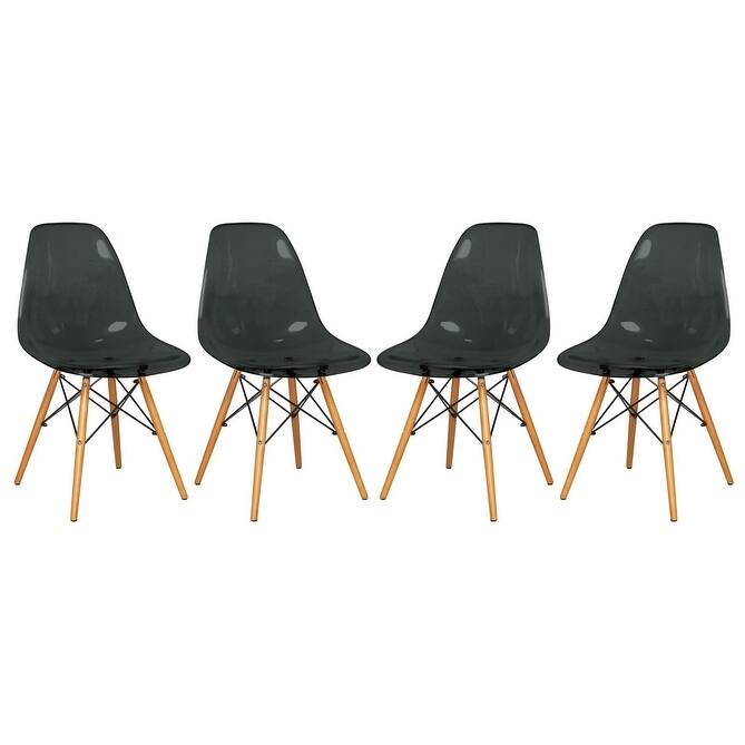 Cresco Acrylic Dining Chair in Solid Beech Wood Legs Banquet Side Chair (Set of 4) for Indoor and Outdoor - 32" Height - Transparent Black