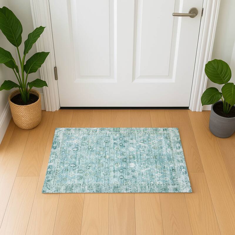 Premium Washable Super Soft Vintage Traditional Mayfield Rug - Blue - 1'8" x 2'6"