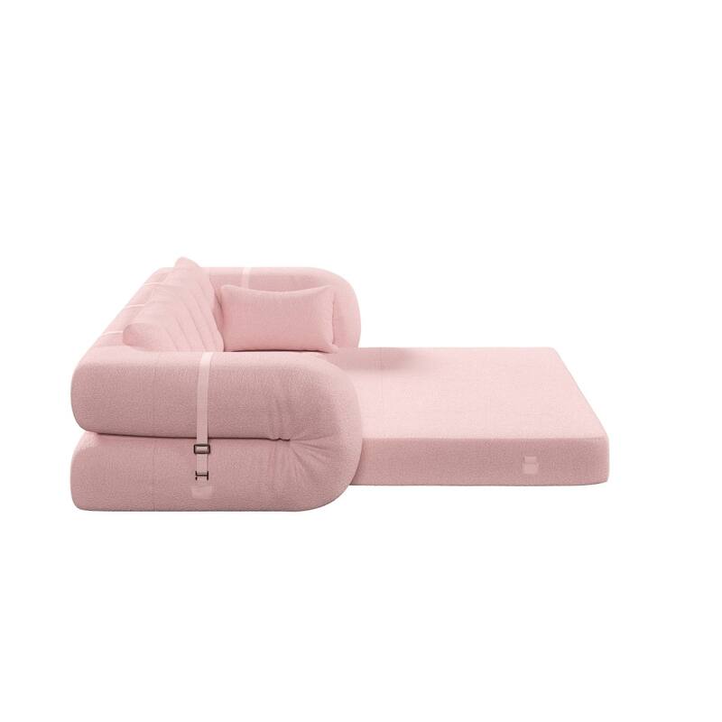 78.7" Teddy Fabric Multi-Functional Foldable 3-in-1 Sofa Bed with Pillows, Lazy Sofa Couch