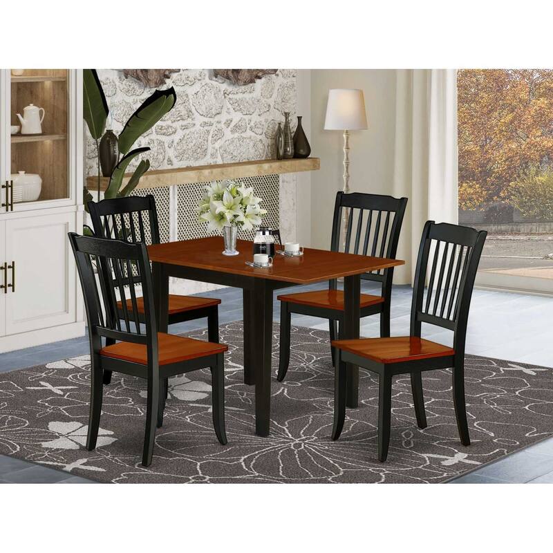 HomeStock 5-Pc Black and Cherry Finish Solid Wood Top - Dining Room Set - Seats 4