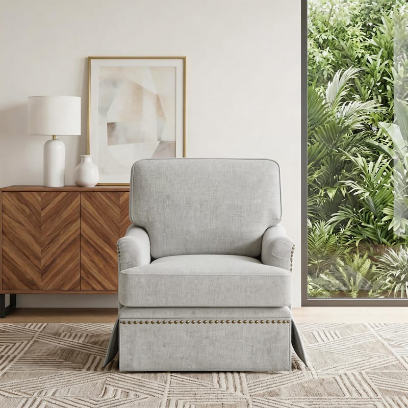Chenille Swivel Accent Chair with Nailhead Trim Skirt