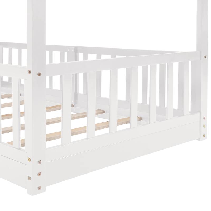 White Twin Over Twin Bunk Bed with Slide and Ladder, Space-Saving Design