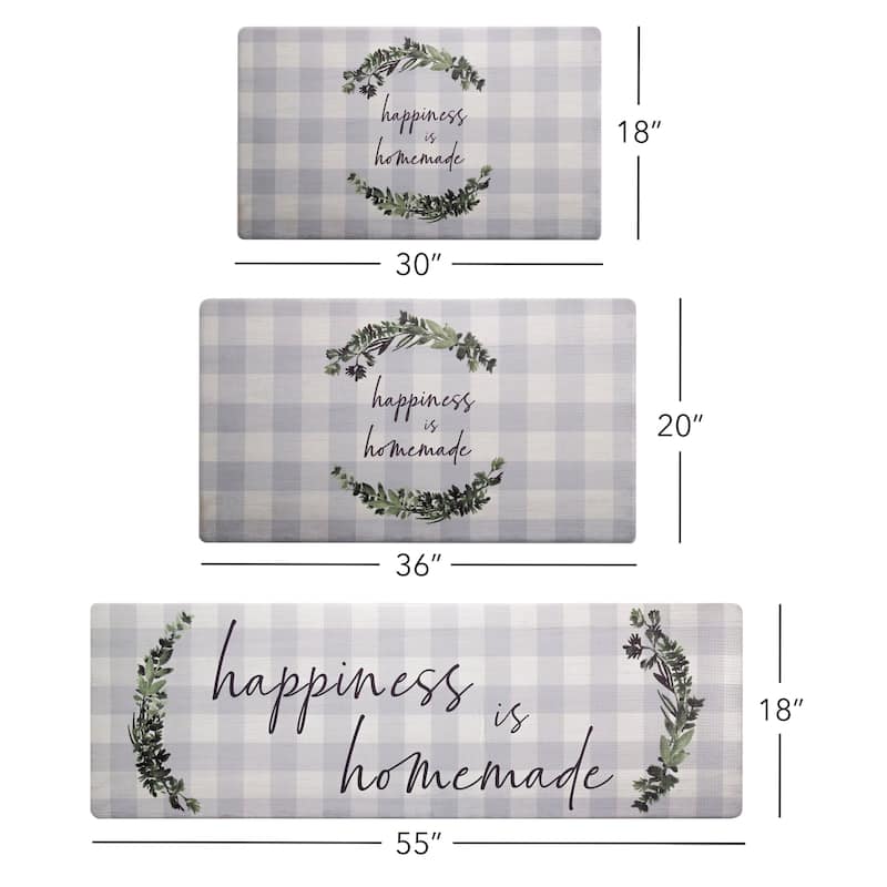 SoHome Cozy Living Happy is Homemade Buffalo Check Anti-Fatigue Kitchen Mat, Grey/Green