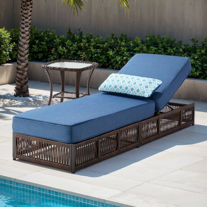 Gymojoy Outdoor Patio Chaise Lounge Chair, Luxury Recliner with 6-Position Backrest & 5-Inch Thick Cushions and Side Table