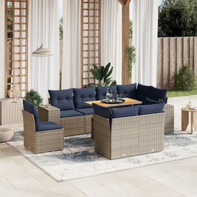 vidaXL Patio Sofa Set with Cushions Outdoor Furniture 9 Piece Poly Rattan - 24.4 x 24.4 x 27.2
