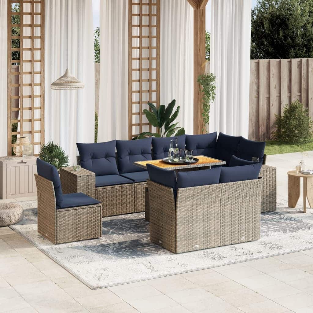 vidaXL Patio Sofa Set with Cushions Outdoor Furniture 9 Piece Poly Rattan - 24.4 x 24.4 x 27.2