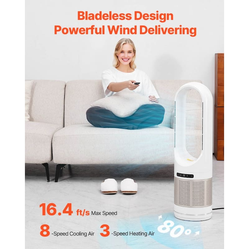 30W Oscillating Tower Fan with 1200W Heating and 8-Speed Settings HEPA Filter for Home or Office - 34 inch