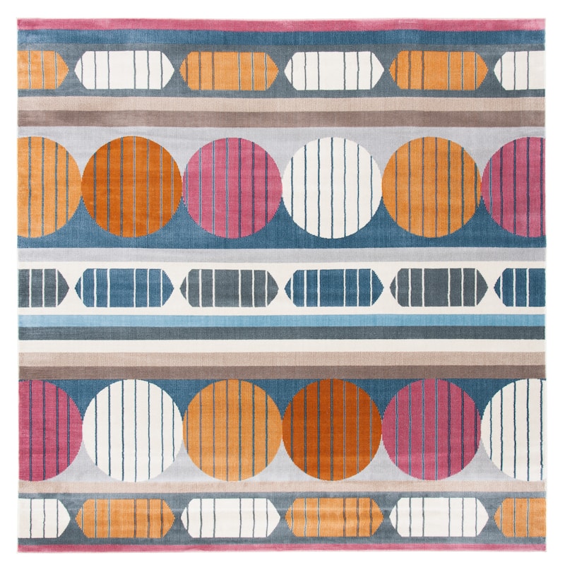SAFAVIEH Orwell Lilah Mid-Century Modern Rug - 6'7" Square - Grey/Orange