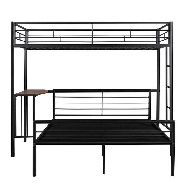 slide 2 of 10, Metallic Black Twin over Full Metal Bunk Bed with Desk, Ladder and Quality Slats for Bedroom, 78.1''L*41.4''W*65''H, 103LBS Black