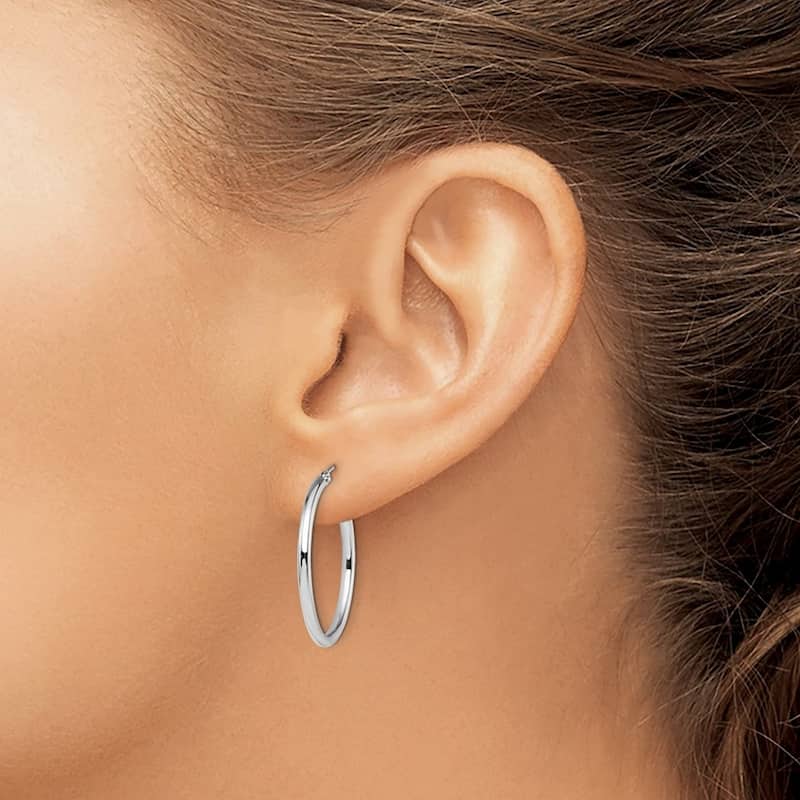 Curata 14k White Gold Polished 2x25mm Classic Hoop Earrings