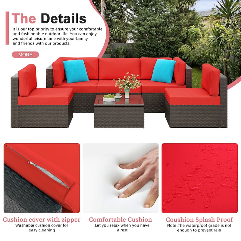 7 Piece Sectional Seating Group with Cushions and Fire Pit