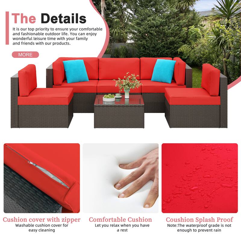 Futzca 6 Piece Patio Furniture Conversation Set with Pillow