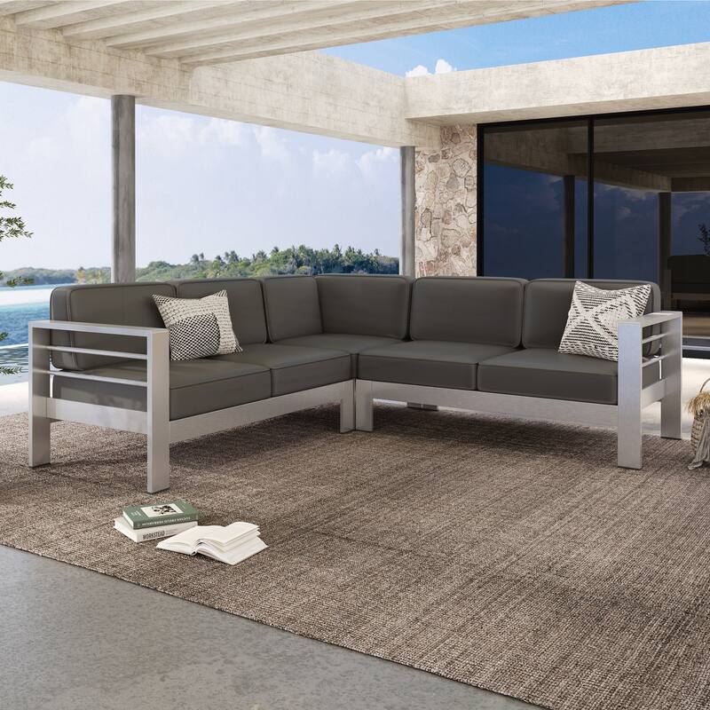 Outdoor 4 - Person Aluminum Patio Sectional set - Khaki