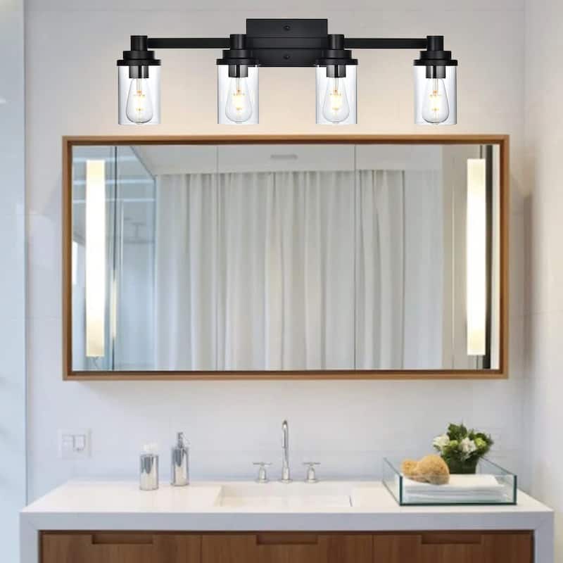 Bathroom Light Fixtures, 4-Light Black Bathroom Lighting Fixtures Over Mirror with Clear Glass Shade, Vanity Lights for Bathroom - Black