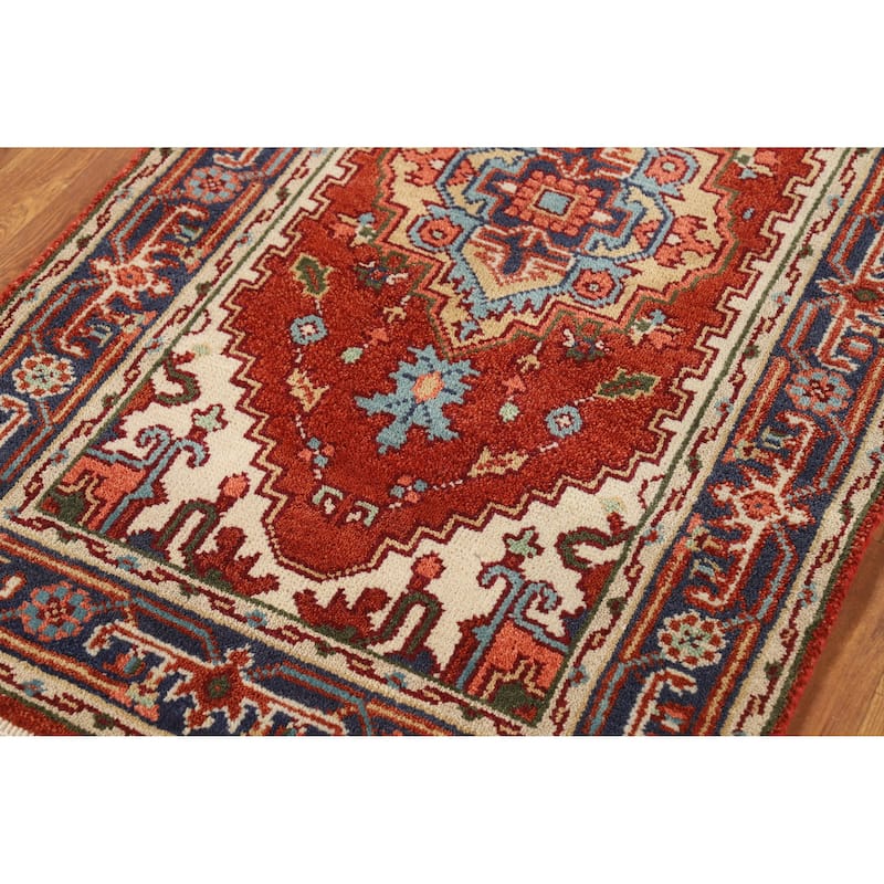 Hand Knotted Oriental 100% Wool Carpet Traditional Medallion Oranges & Rust Heriz (serapi) Area Rug - 5' 2'' X 2' 11''