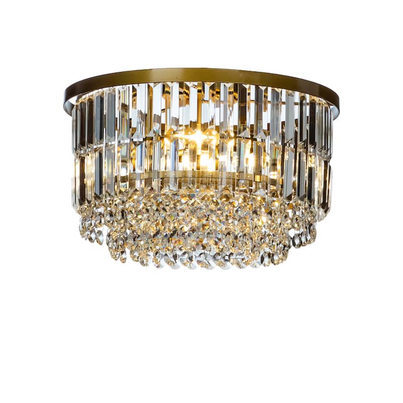 Modern Glam Tier Crystal Flush Mount Ceiling Light - W:15.7" - Painted Brass