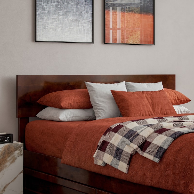 Full Size Adjustable Solid Wood Panel Headboard with Modern Styling, Rich Walnut Finish for Bedroom Setup