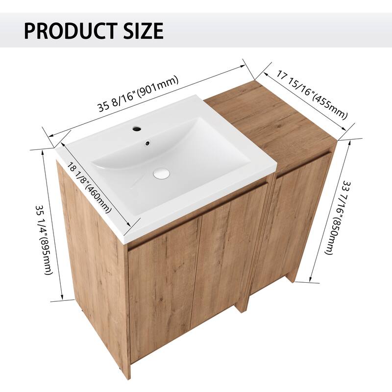 Malwee 36"/48"/60" Bathroom Vanity with Sink, FreeStanding Vanity with Soft Close Door and Adjustable Shelf