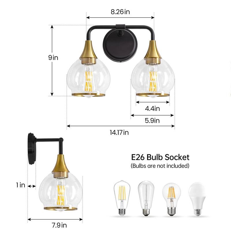 Modern Vanity Lights Dimmable Bathroom Light Fixtures with Glass Shade