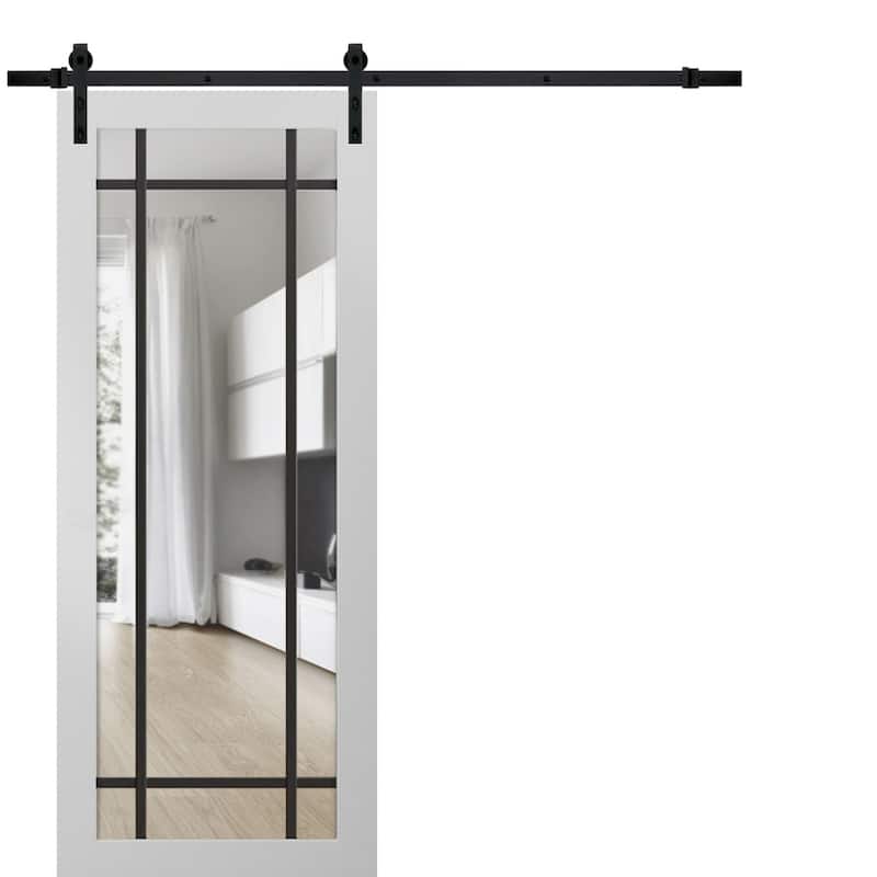 Sturdy Barn Door 18 x 80 Lucia 2266 White Silk Clear Glass 6.6FT - White - 28" x 84"