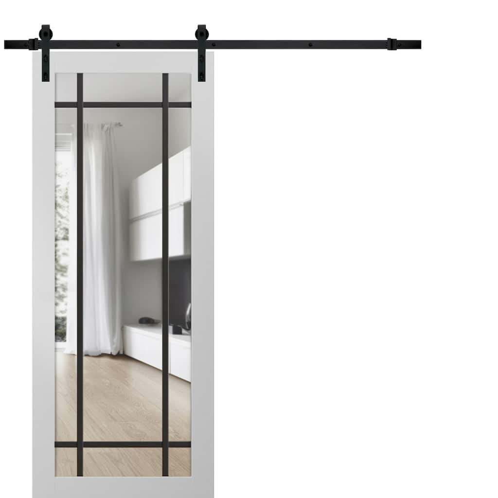 Sturdy Barn Door 18 x 80 Lucia 2266 White Silk Clear Glass 6.6FT