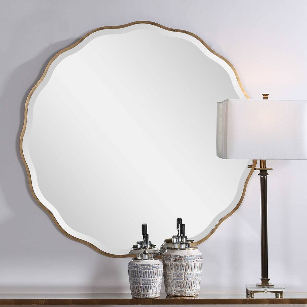 Uttermost Aneta 42" Round Scalloped Edge Elegant Large Wall Mirror