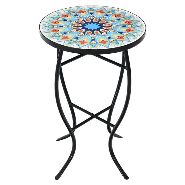slide 2 of 33, Costway Mosaic Side Table Accent Table Round Balcony Bistro End Table