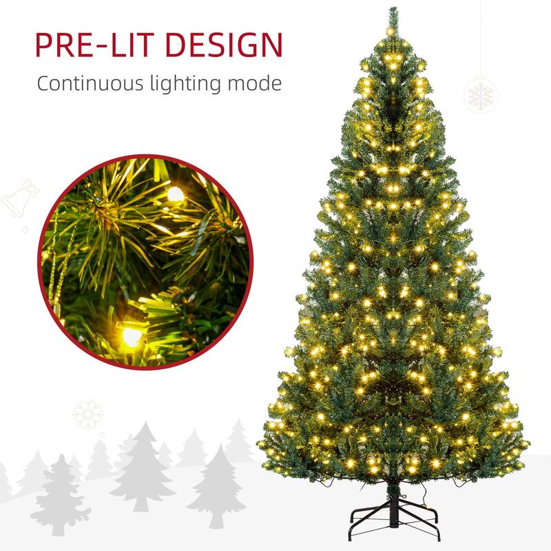 HOMCOM Pre-Lit Douglas Fir Tree - Realistic Branches, Warm White LED Lights, Green